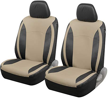 Motor Trend Beige Faux Leather Car Covers for Front Seats – Premium Automotive Bucket Seat Covers, Made for Vehicles with Removable Headrests, Interior Covers for Truck Van SUV