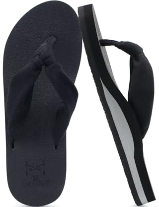 KuaiLu Flip Flops Women Arch Support Yoga Mat Comfortable Summer Beach Walking Thong Cushion Sandals Slip on Outfits Travel Essentials Orthotic Slides Indoor Outdoor Slippers Shoes Black 7