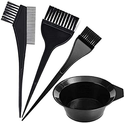 SKYTE 4pcs Hair Colouring Brush and Bowl Set Hair Dyeing Tool Set, Brush Double-sided Colouring Comb and Bowl Set Kit DIY Salon