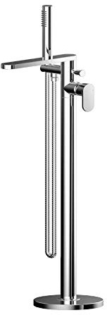 nuie BIN321 Binsey | Modern Bathroom Round Freestanding Bath Shower Mixer Tap with Side Action Lever Handle and Kit, 880mm, Chrome