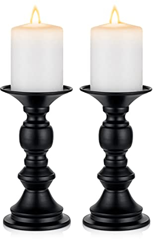 Nuptio 2 Pcs Candle Holders for Pillar Candles, Black Candle Holder for 50mm Candles Christmas Halloween Mantlepiece Decorations, Ideal for Weddings Special Events Party Living Room