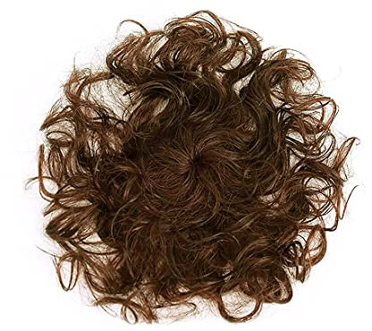 EREE HAIR Damen-Haarverlängerung, mit Clip-in, kurz, gelockt, Top, Kronen-Topper, Echthaar, für dünner werdendes Haar (hellbraun)