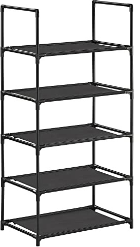 SONGMICS 5-vånings skoställ, stående hylla med metallram, öppet skoskåp, skoställ, hyllor gjorda av non-woven tyg, för entré, sovrum, hall, svart LSH005B02