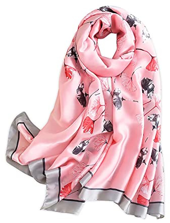LANKEE Foulard en soie pour femmes châle bleu tachetée Silk Scarf Women Shawl Stain Neckerchief Head Wrap Thin Scarf Beach Shawl Vintage Bridal Chiffon Muslim Colorful Cloth Belt (Leaf)