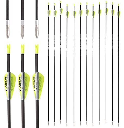 ACCMOS 12 St Wettbewerb Üben Pfeile ID 3,2 mm 40T Carbonpfeil Spine 400 Bogenschießen Pfeile (12pc, Spine 400 32inch)
