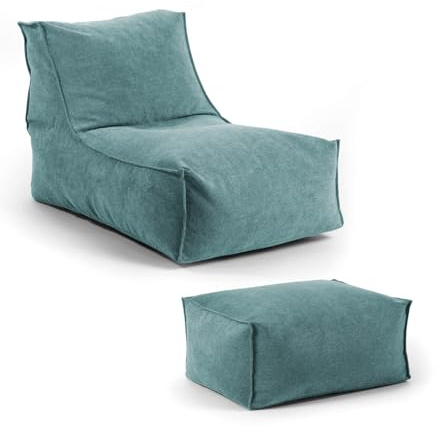 mokebo® Sitzsack mit Hocker für Kinder & Erwachsene 'Der Gelassene', Bean Bag mit EPS-Perlen Füllung, Relaxliege für drinnen, Sitzkissen, Bodenkissen, Bodensessel, Liege aus Stoff in Petrol
