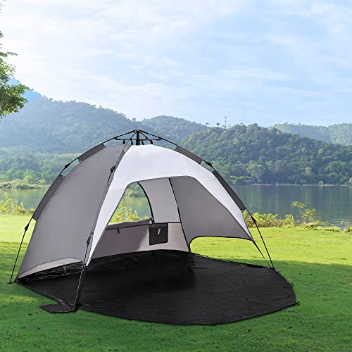 pro.tec Strandmuschel Mullsjö 215 x 135 x 140 cm Pop Up Strandzelt für 2 Personen halboffen Campingzelt automatisch wasserabweisend Dunkelgrau/Hellgrau