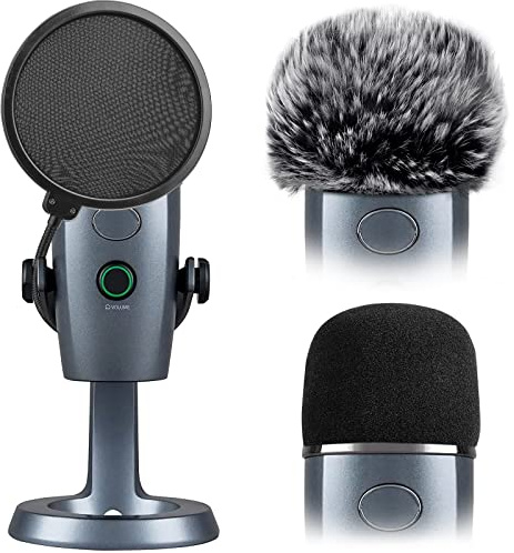 ChromLives Yeti Nano Pop Filter, Mic Cover Compatible with Blue Yeti Nano, 3 in 1 Mic Windscreen Foam Cover + Mic Furry Wind Cover + Dual Layered Noise Reduction Pop Filter for Yeti Nano,Combo 3 Pack