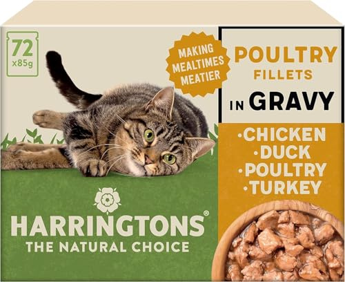 Harringtons Complete Wet Adult Cat Food Pouch Poultry in Gravy Pack 72x85g | Making Mealtimes Meatier - 80% Freshly Prepared Meat & Fish - Grain Free for Sensitive Tummies - Support Vision & Heart Heath