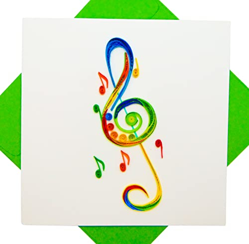Treble clef notes, Quilling Card 3D,Unique Dedicated Handmade, Design Greeting Card for Birthday, Valentine's Day, Mothers Day, Spring, Fathers Day, Graduation, Wedding, All Occasion,6x6