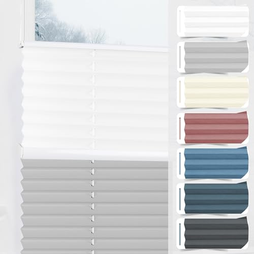 bobodeco Day Night Plissee Doppelplissee ohne Bohren Verdunkelung Klemmfix, 90x110 cm(BxH) Weiß-Grau Thermo Plissees 100% Verdunkelnd & lichtundurchlässig Aluminium für Fenster & Tür