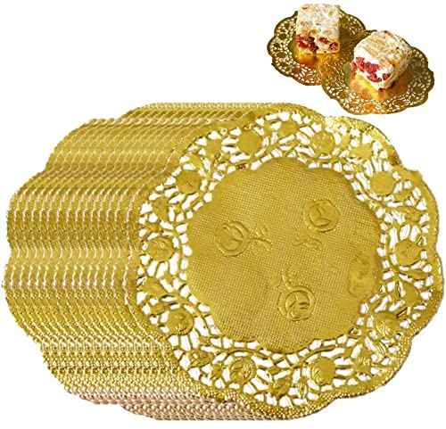 Luxylei Creux Floral Rond caboteur 50 pcs 3.5 Pouces Or Fleur Dentelle Papier Bricolage fête napperon Table Tapis Cuisson Outil