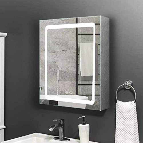 Janboe Illuminated Led Mirror Cabinet for Bathroom,Led Medicine Cabinet,Made of Stainless Steel,Wall Mounted Medicine Cabinet with Touch Swith, 3 Color,Dimmable, Defogger 20 x 28
