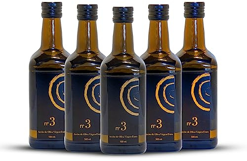 Aceite Oliva Virgen Extra. Variedad Picual. Aceite de Oliva Virgen Extra en formato de 500ml (Pack de 5) en botella de cristal opaca. AOVE Picual. Aceite Gourmet virgen extra. Ideal como regalo.