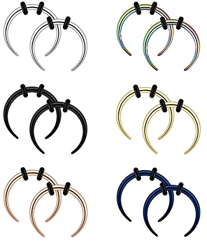 Longbeauty 12 Pcs 16G Hufeisen Nasenringe Kit Edelstahl Pinchers Septum Hoops Tapered Büffel Piercingringe Ohrringe mit O-Ringen Körper Schmuck für Damen Herren, 10mm Innendurchmesser