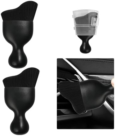 Ziciner 2 PCS Car Detailing Brush, Curved Soft Bristles Auto Removal Dust Collectors, Universal Vehicle Dashboard, Air Conditioner Vents etc Interior Cleaning Tool Accessories (Black)