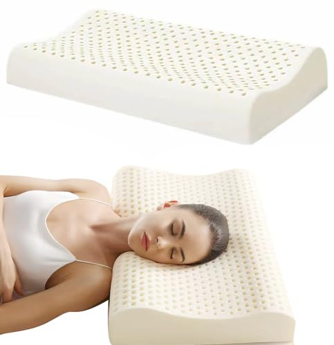 Oreiller Thaïlande Latex,Oreiller en émulsion de mémoire, Oreiller orthopédique Cervical Contour du Cou pour Dormant côté Ventre Dormant, Oreiller de lit Ergonomique pour Les douleurs au Cou