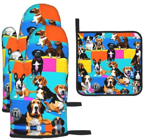 Beagle Patterns Lot de 3 maniques et maniques résistantes à la chaleur pour cuisine et barbecue