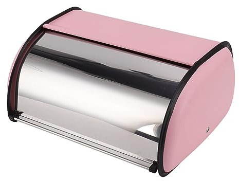 Caja de Metal para Pan, Contenedor de Pan de Encimera Rosa con Tapa Enrollable, Contenedor de Almacenamiento Multifuncional para Hogar, Cocina, Tienda de Pan