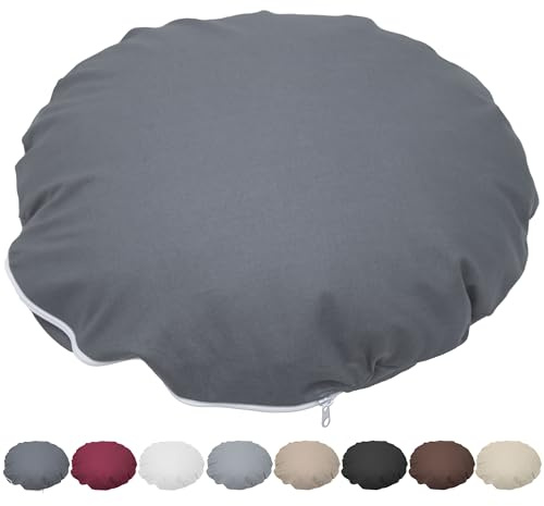 Nurtextil24 Kissen Rund 30cm Ø Durchmesser Anthrazit Sitzkissen Dekokissen | Rundkissen 100 % Baumwolle mit Reißverschluss - Verwendung als Bodenkissen, Stuhlkissen, Sofakissen, Kopfkissen - Waschbar
