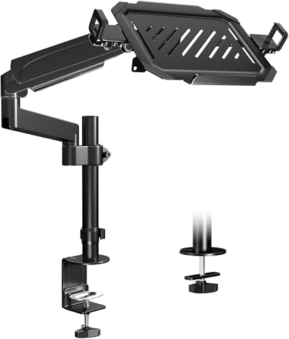 PUTORSEN Monitor Arm mit Laptop Halterung für 17 bis 32 Zoll LCD LED Bildschirm & bis zu 17 Zoll Notebook, 55,5 cm Höhenverstellung(30.8 cm Stange), Neigen, Schwenken & Drehen
