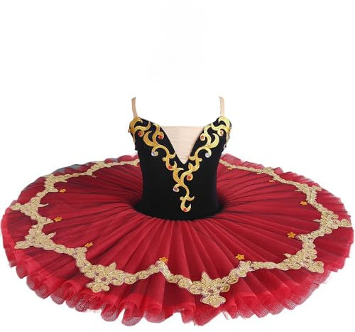 Xytraiihw Mädchen professionelles Ballett Tutu Kleid, rotes Tanz Kostüm Kind Performance Ballerinas Pfannkuchen Tutu Kinder Party Kleid,Rot,130