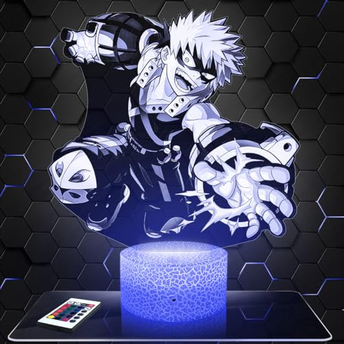Lampephoto.fr - Lampe Katsuki Bakugo 3D Nachtlicht Shonen-Manga | Made in France, Sockel wählbar, dimmbar, HD-Lasergravur, Geschenk für Anime-Fans, Kinder