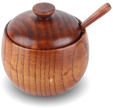 flexman Pot à Épices en Bois Massif, Pot Sucrier Cuillère Bols Verre Cuillère Couvercle avec Cuillère Couvercles Style Vintage Outil Cuisine pour Outil Cuisine Pot Épices Bois Massif Assaisonnement