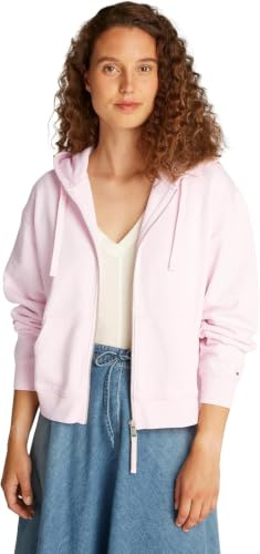 Tommy Hilfiger Damen Sweatshirt mit Reißverschluss Script Zip mit Kapuze