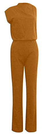Einfarbiger Jumpsuit, gerade Hose, einfaches und exquisites Design, zierlicher Damen-Jumpsuit, Strampler, gelb, S