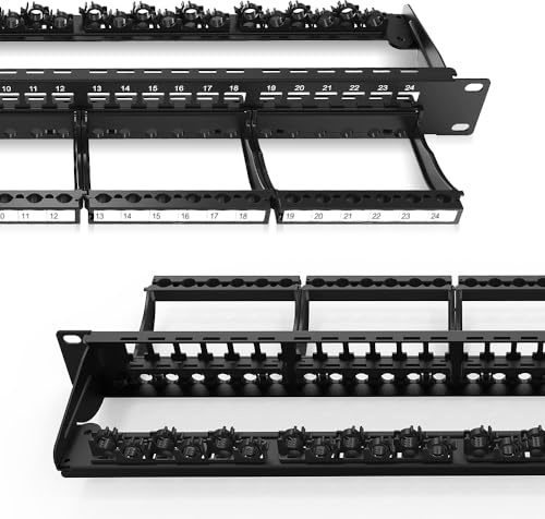 Enmane Patchpanel 24 Port Blank Keystone Patch Panel RJ45 Patch Panel with Smart Cable Management for 48.3 cm Rack Mount (Shielded)