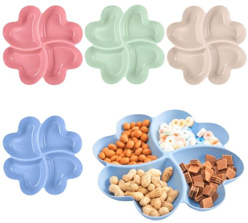 Snack Tray, Trays with 4 Sections, Multi-Purpose Compartment Tray, Serving Platters for Parties, Reusable Plastic Serving Trays for Snacks Fruit Nibbles Dessert Candies Nuts (4)