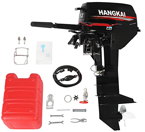 12HP 2 Stroke Outboard Motor, 169CC Heavy Duty Fishing Boat Engine with Water Cooling & CDI Ignition System Marine Engine, Long Shaft Gas Powered Fishing Boat Motor for Aquaculture Outdoor