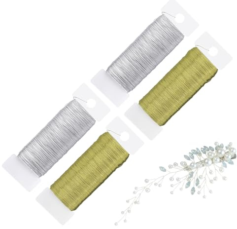Jewellery Wire - 4 Rolls 0.35 mm Gold Silver Wire for Jewellery Making, Craft, Florist, DIY Flower Arrangement, Wedding, Bouquets