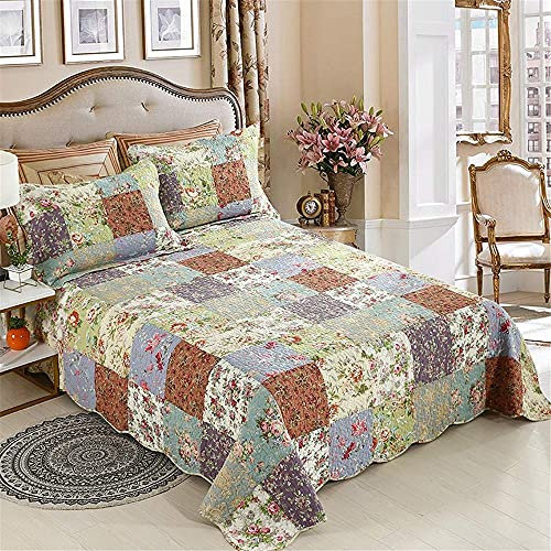QUSYZD Gesteppte Tagesdecke, wendbar, rosa, geblümt, 3-teilig, Patchwork-Bettwäsche-Set,