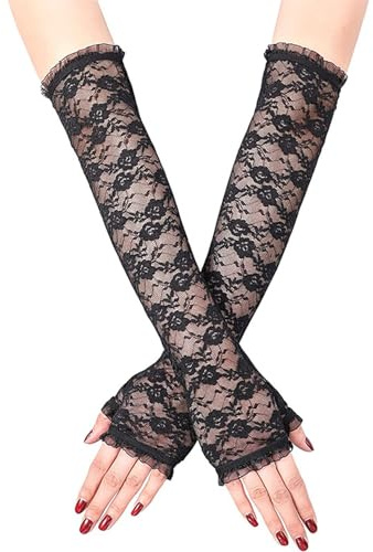 VilaGi Long Lace Gloves,Black Lace Gloves for Women Fingerless Elbow Length Evening Gloves for Wedding Prom 80s Floral Opera Ladies Fancy Dress Accessory Halloween Party Costumes Masquerade