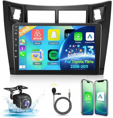 Autoradio per Toyota Yaris 2005-2011 con Wireless Carplay e Android Auto | 9 Pollici Touchscreen Radio con WiFi/GPS/EQ/Bluetooth/FM RDS Radio+Telecamera di Backup +Mic
