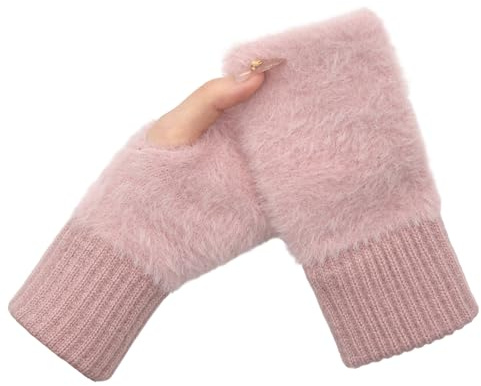 Long Keeper Thermisch Fingerlose Handschuhe Damen Winter Weich Und Flauschig Elastische Halbfinger Handschuhe Armstulpen (Rosa)