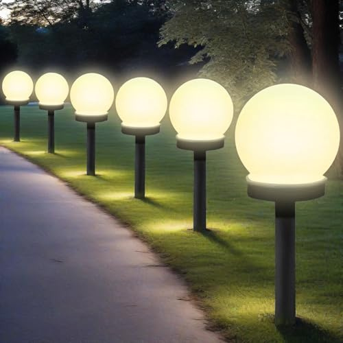6 Stück Solarlampen für Außen Kugel,Solar Gartenleuchten für Außen,LED Gartenleuchten Solar Kaltweiss,Kugel Solar Lichterkette Aussen mit Warmweißem Licht,Solarleuchten für Außenbereich,Terrasse,Hof
