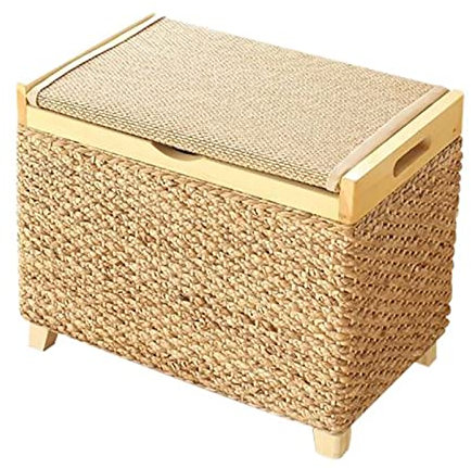 Handgefertigte Sitzbank aus gewebtem Seegras mit rustikalem Rattan-Finish, handgefertigter Fußhocker aus Korbgeflecht mit Stauraum, Bettbank für Wohnzimmer, natürlich, groß, 50 x 30 x 40 cm