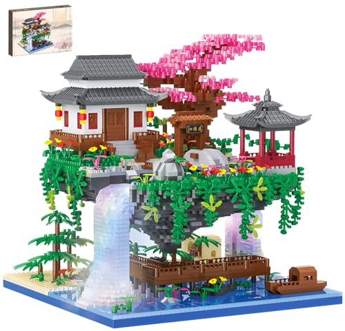 CAXIMSY Cherry Blossom Bonsai Tree House Architecture Building Block Sets Japanese Peach Blossom Pool Micro Mini Treehouse Building Model Toy Gift for Kids Adults 3880 pieces