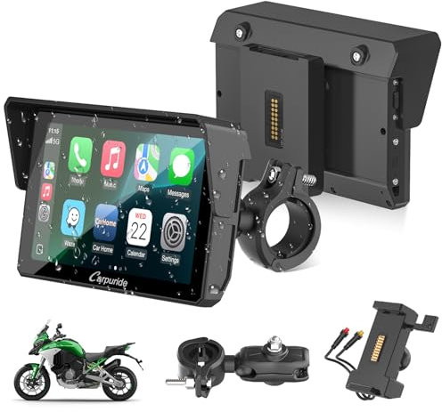 2025 Carpuride W502S PRO Motorcycle GPS Wireless Carplay/Android Auto, 5 Waterproof Motorbike Touch Screen, with BM05 Mount, Bluetooth Trans, Wired Controller, Navigation
