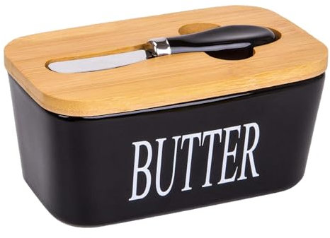Beurrier en céramique noire avec couvercle et couteau, plateau couvert pour bâtonnets de beurre, récipient de stockage pour réfrigérateur, comptoir de cuisine