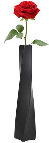 24cm Black Ceramic Vase - Elegant Spiral Tall Vase, Perfect for Pampas Grass, Dried & Long-Stem Flowers, Floor Twisted Design for Corner, Living Room, Office, Hallway - Decorative Home Accessory