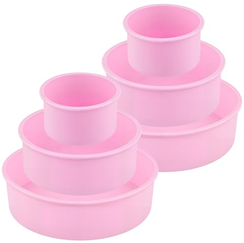 KEILEOHO 6 Stück Kuchenform Silikon Rund, 10cm, 15cm, 20cm, Silikonbackform Rund, Rosa Silikone Backform Tortenformen Silikonform Cake Mould für Kuchen