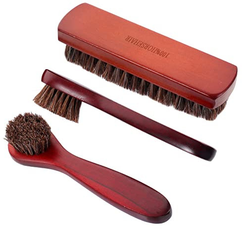 Kit de Brosse à Chaussures 3 Pièces en Bois, Brosse en Cuir