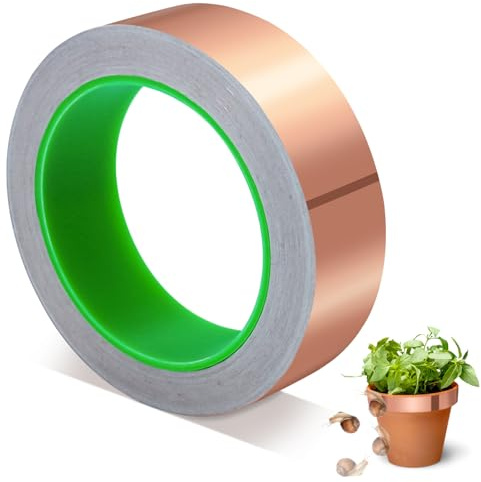 JEKRWNOY Kupferband Gegen Schnecken, Selbstklebend Doppelseitig Leitfähig Kupferfolienband-Schneckenband Schneckenschutz für Hochbeet Blumentopf Schneckenschutz Schneckenabwehr(30mm x 20m)
