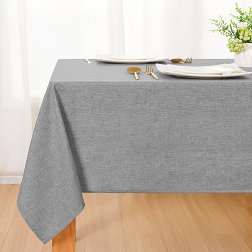 DWCN Grau Tischdecke Abwaschbar, Tischwäsche Leinenoptik 130x180cm | Weiche Tischtuch Tischdecke Outdoor Wetterfest für Wohnzimmer, Esszimmer, Balkon, Garten, Hochzeiten oder Haushalt