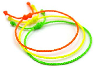 Papacho Creations X3 Armbänder Mix Neon (Grün, Gelb und Orange) geflochten mit Wachsfaden, feines Seil 2 mm, einfach, verstellbar, Uni und wasserbeständig, handgefertigt in Frankreich