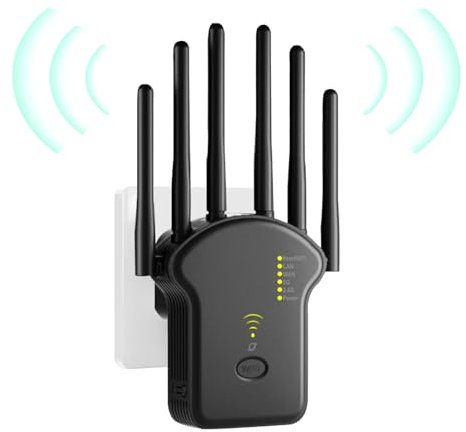 Anluomania Ripetitore WiFi Potente per Casa, Amplificatore WiFi Dual-Band 5GHz/2.4GHz, Wifi Extender Wireless 1200 Mbps con WPS,LAN/WAN,6Antenne,Supporta Modalità ripetitore/Router/AP
